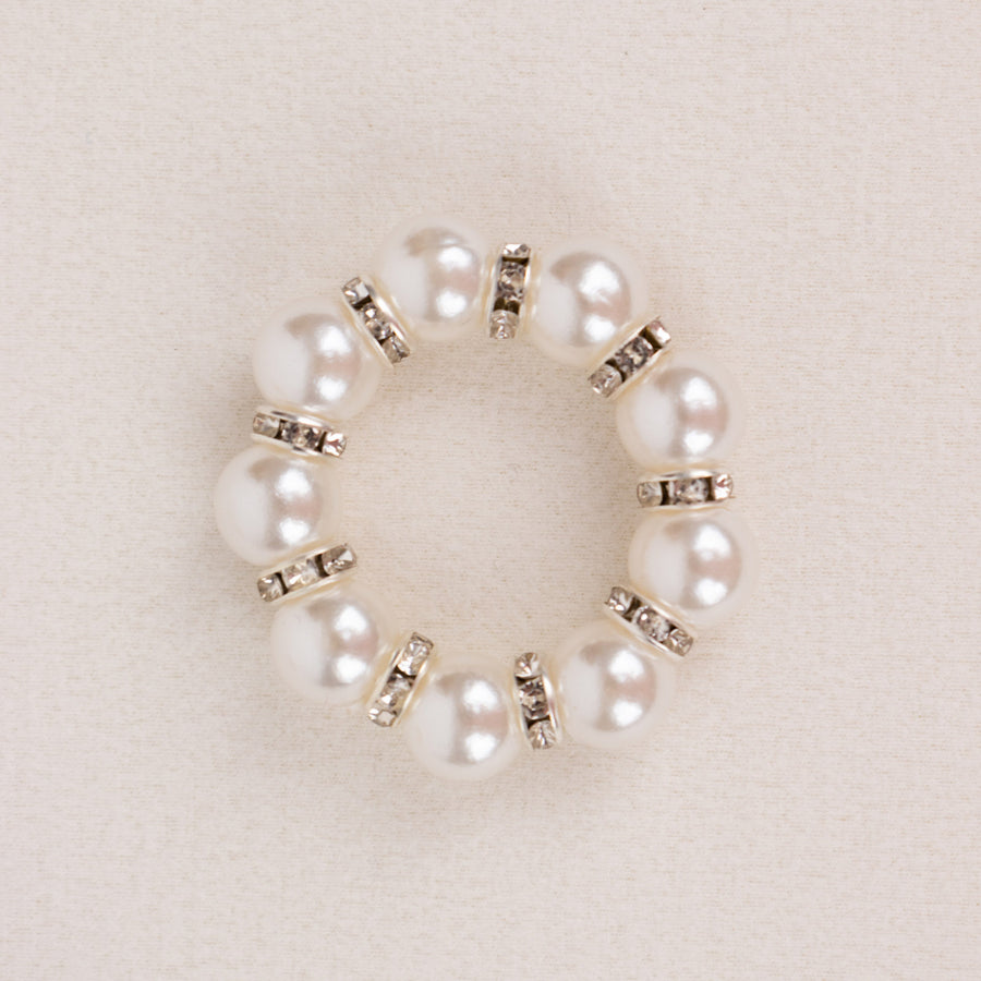 4 Pack | 1.5inch White Pearl Beads and Silver Rhinestone Napkin Rings, Elegant Round