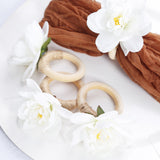 4 Pack White Silk Jasmine Flower Napkin Rings with Wooden Holder, Rustic Boho Serviette Buckles