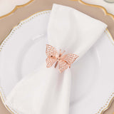 4 Pack | Blush Rose Gold Metal Butterfly Napkin Rings, Decorative Laser Cut Cloth Napkin Holders