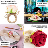 4 Pack Red Artificial Rose Flower Wooden Napkin Holders, Farmhouse Country Floral Napkin