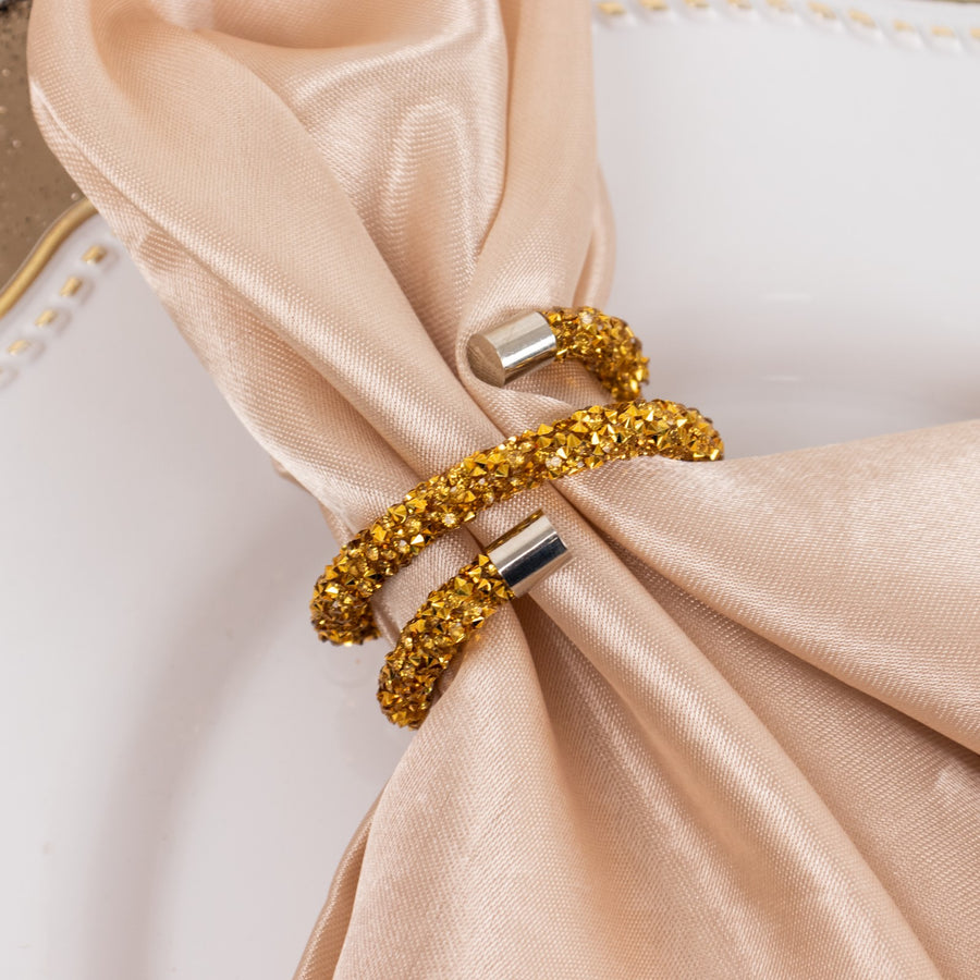 4 Pack Gold Rhinestone Swirl Napkin Rings, Sparkle Cloth Napkin Holders
