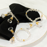 10 Pack Clear Crystal Beaded Napkin Rings with Gold Accents, 10inch Elegant Decorative Table