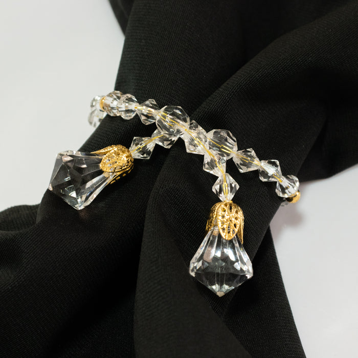10 Pack Clear Crystal Beaded Napkin Rings with Gold Accents, 10inch Elegant Decorative Table