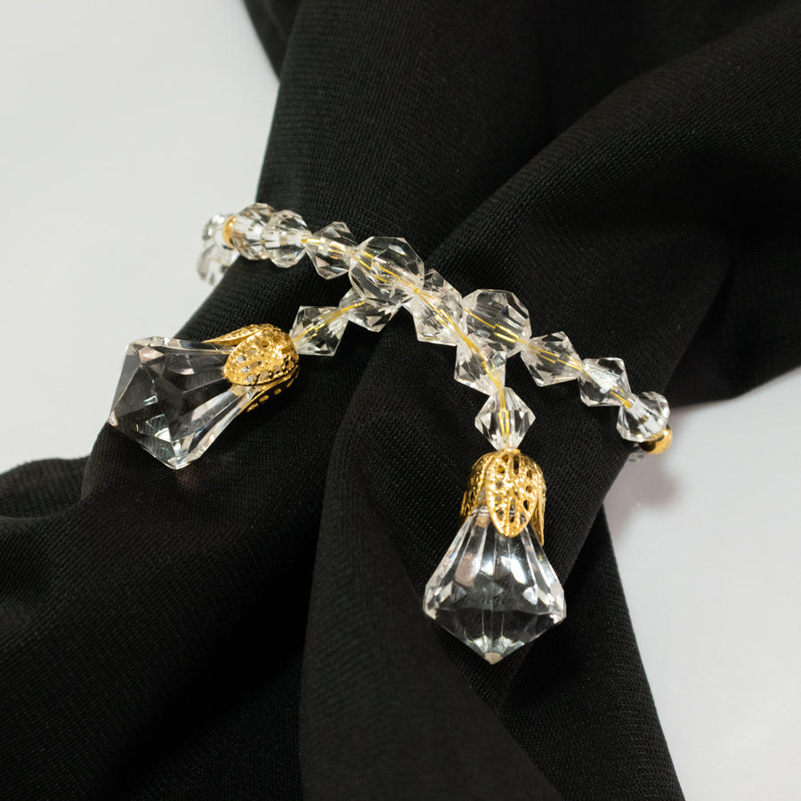 10 Pack Clear Crystal Beaded Napkin Rings with Gold Accents, 10inch Elegant Decorative Table