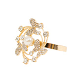 4 Pack Gold Metal Butterfly Napkin Rings with Pearl and Rhinestone Accents#whtbkgd