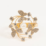 4 Pack Gold Metal Butterfly Napkin Rings with Pearl and Rhinestone Accents