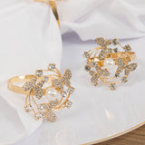 4 Pack Gold Metal Butterfly Napkin Rings with Pearl and Rhinestone Accents