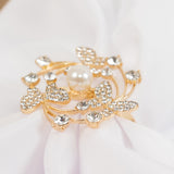 4 Pack Gold Metal Butterfly Napkin Rings with Pearl and Rhinestone Accents