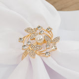 4 Pack Gold Metal Butterfly Napkin Rings with Pearl and Rhinestone Accents