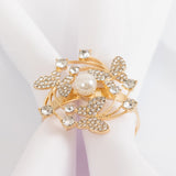 4 Pack Gold Metal Butterfly Napkin Rings with Pearl and Rhinestone Accents