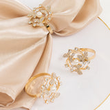 4 Pack Gold Metal Butterfly Napkin Rings with Pearl and Rhinestone Accents