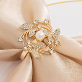 4 Pack Gold Metal Butterfly Napkin Rings with Pearl and Rhinestone Accents