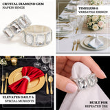 4 Pack Crystal Diamond Gem Napkin Rings – Luxury Napkin Holders for Elegant Table Decor