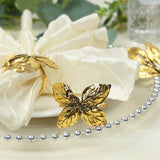 8 Pack Glossy Gold Metal Leaf Napkin Rings, Vintage Herb Napkin Holders