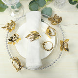 8 Pack Glossy Gold Metal Leaf Napkin Rings, Vintage Herb Napkin Holders