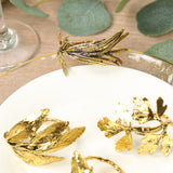 8 Pack Glossy Gold Metal Leaf Napkin Rings, Vintage Herb Napkin Holders