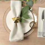 8 Pack Glossy Gold Metal Leaf Napkin Rings, Vintage Herb Napkin Holders