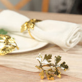 8 Pack Glossy Gold Metal Leaf Napkin Rings, Vintage Herb Napkin Holders