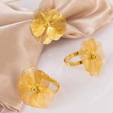 4 Pack Gold Metal Jasmine Flower Napkin Holders with Pearl Center, Decorative Floral Napkin