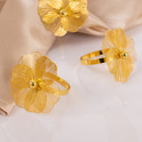 4 Pack Gold Metal Jasmine Flower Napkin Holders with Pearl Center, Decorative Floral Napkin