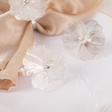 4 Pack Silver Metal Jasmine Flower Napkin Holders with Pearl Center, Decorative Floral Napkin