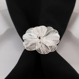 4 Pack Silver Metal Jasmine Flower Napkin Holders with Pearl Center, Decorative Floral Napkin