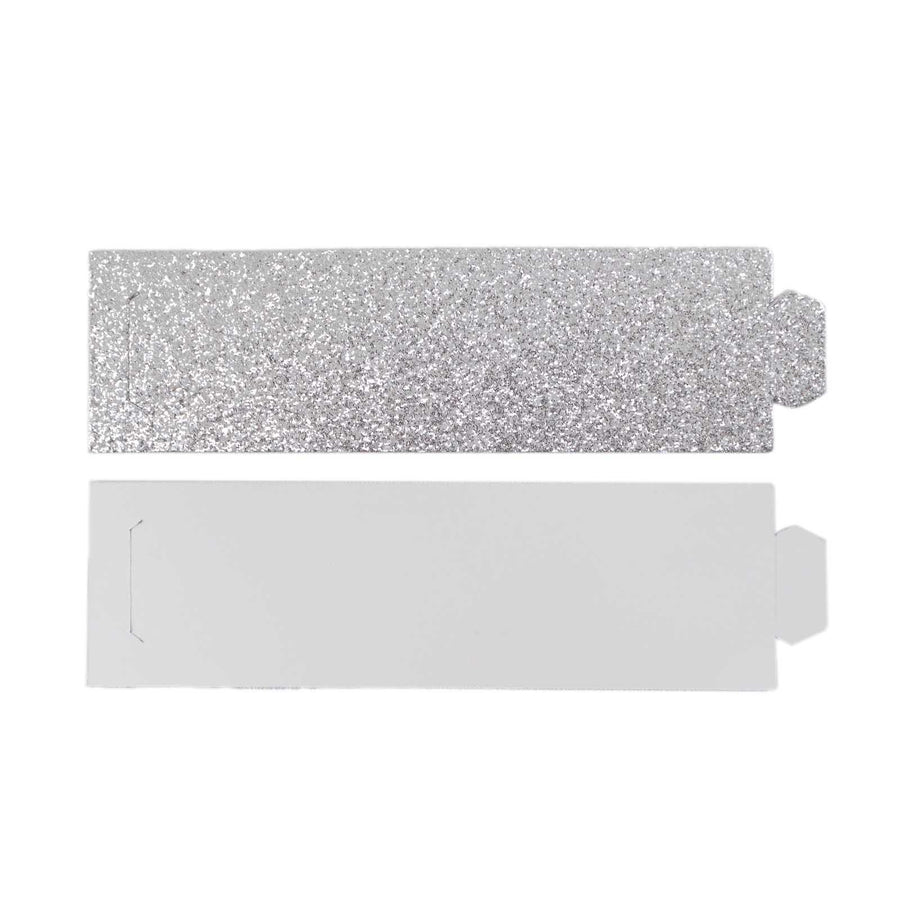 50 Pack Silver Glitter Paper Napkin Holders, 1.5inch Disposable Napkin Rings#whtbkgd