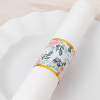 <strong>Disposable White Pink Peony Flowers Print Napkin Holders Bands</strong>