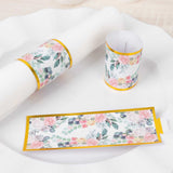 50 Pack Pink Peony Floral Paper Napkin Holder Bands with Gold Edge