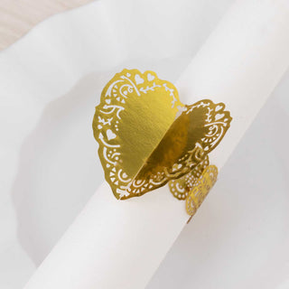 Versatile Metallic Gold Lace Pattern 3D Heart Napkin Holders