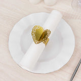 12 Pack Metallic Gold Foil Laser Cut Heart Paper Napkin Holders Bands with Lace Pattern