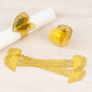 Enchanting Metallic Gold 3D Heart Paper Napkin Rings