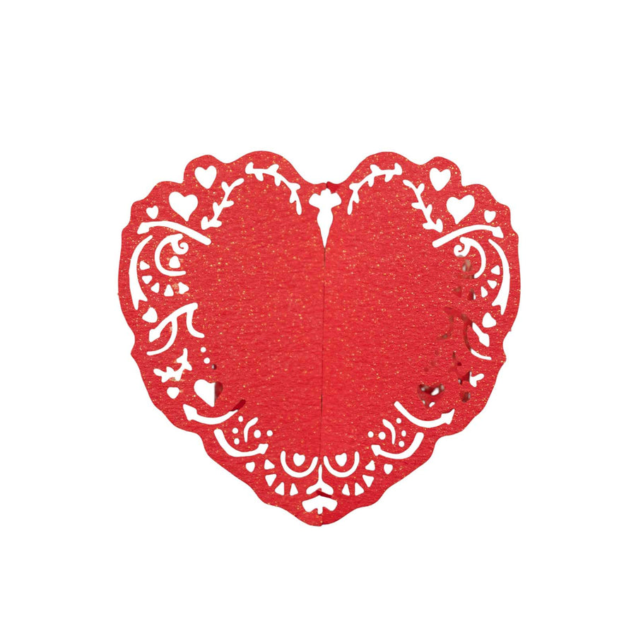 12 Pack Red Shimmery Laser Cut Heart Paper Napkin Holders Bands with Lace Pattern#whtbkgd