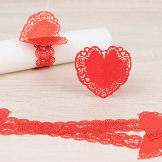 Bold Red Laser Cut Heart Paper Napkin Rings
