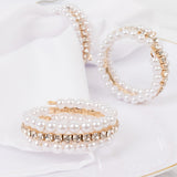 4-Pack White Pearl Rhinestone Napkin Holders, Elegant Round Napkin Rings - 4.5inch