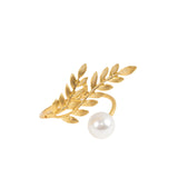 Gold Leaf Napkin Rings 10 Pack with White Pearl Accent – Metal Wheat Leaf Napkin Holders#whtbkgd