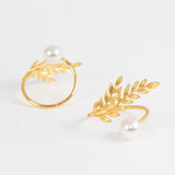 Gold Leaf Napkin Rings 10 Pack with White Pearl Accent – Metal Wheat Leaf Napkin Holders for Wedding