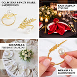 Gold leaf and faux pearl napkin rings for elegant reusable table styling