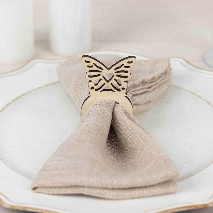 10 Pack Natural Wooden Butterfly Farmhouse Napkin Holders, 3inch Boho Rustic Napkin Rings