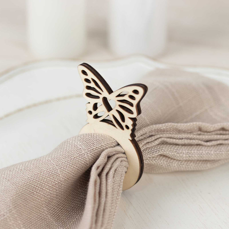 10 Pack Natural Wooden Butterfly Farmhouse Napkin Holders, 3inch Boho Rustic Napkin Rings