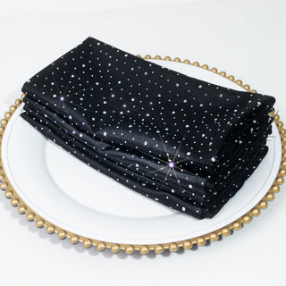 Black Scuba Polyester Napkins with Rhinestone Detail