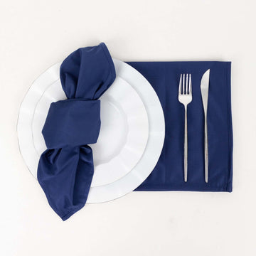 5 Pack Navy Blue Premium Scuba Cloth Napkins, Wrinkle-Free Reusable Dinner Napkins - 20"x20"