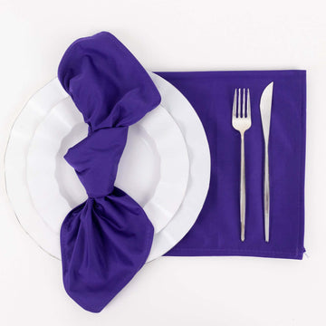 5 Pack Purple Premium Scuba Cloth Napkins, Wrinkle-Free Reusable Dinner Napkins - 20"x20"