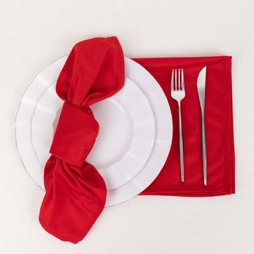 5 Pack Red Premium Scuba Cloth Napkins, Wrinkle-Free Reusable Dinner Napkins - 20"x20"