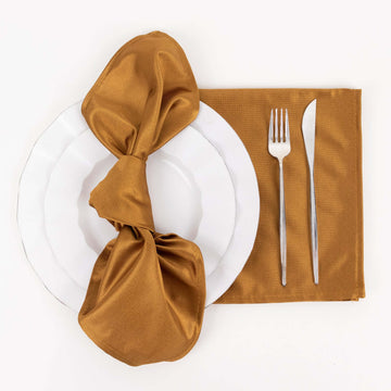 5 Pack Shimmer Gold Premium Scuba Dinner Napkins, Wrinkle-Free Reusable Cloth Napkins - 20"x20"