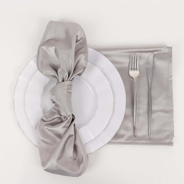 5 Pack Shimmer Silver Premium Scuba Dinner Napkins, Wrinkle-Free Reusable Cloth Napkins - 20"x20"