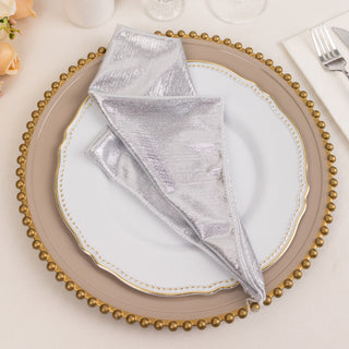 Silver Shimmer Sequin Dots Polyester Table Napkins