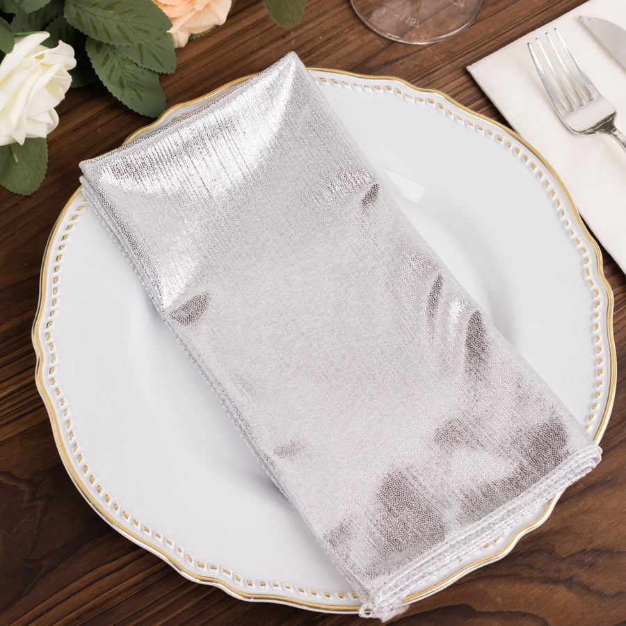 5 Pack Silver Shimmer Sequin Dots Polyester Table Napkins, Reusable Sparkle Glitter Cloth Dinner