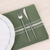 10 Pack Dusty Sage Green Spun Polyester Cloth Napkins with White Reverse Stripes