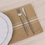 10 Pack Champagne Spun Polyester Cloth Napkins with White Reverse Stripes